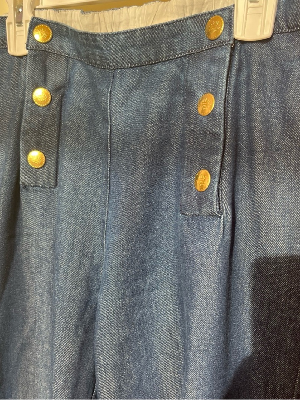 Denim Wide-Leg Pants With Gold Buttons